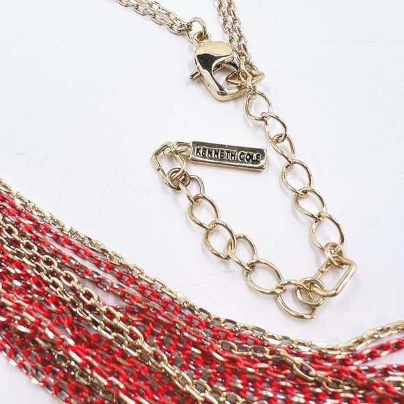 NWOT – Kenneth Cole – Red & Shiny Gold Tone Multi Chain 18” Necklace - Picture 5 of 7